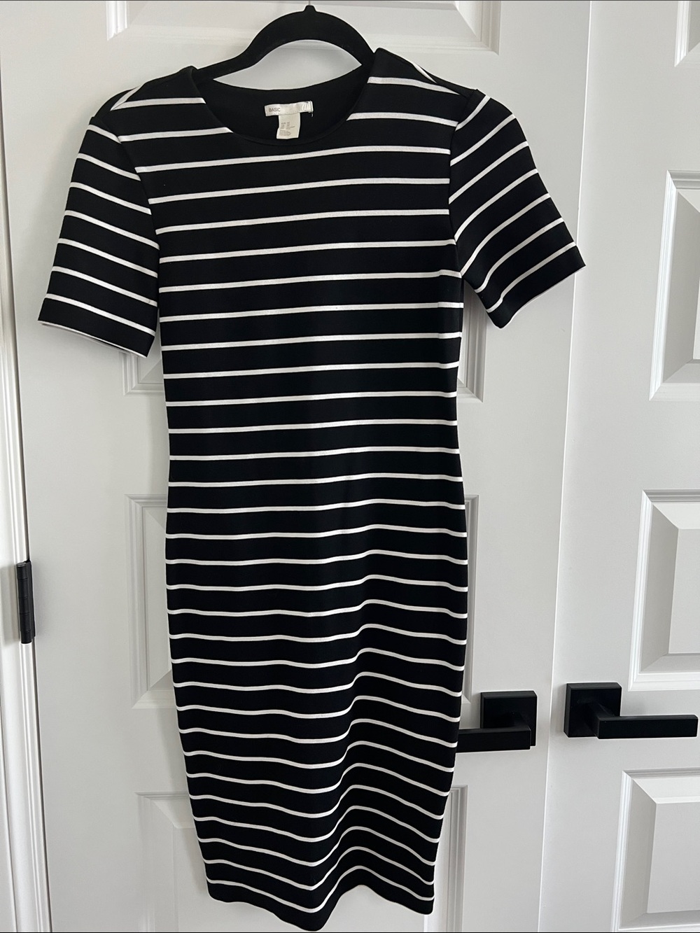 H&M Black and White Striped Midi Dress